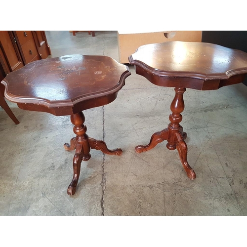 218 - Set of 2 x Matching Vintage Style Occasional Tables on Sculpted Leg and Decor Top with Floral Patter... 