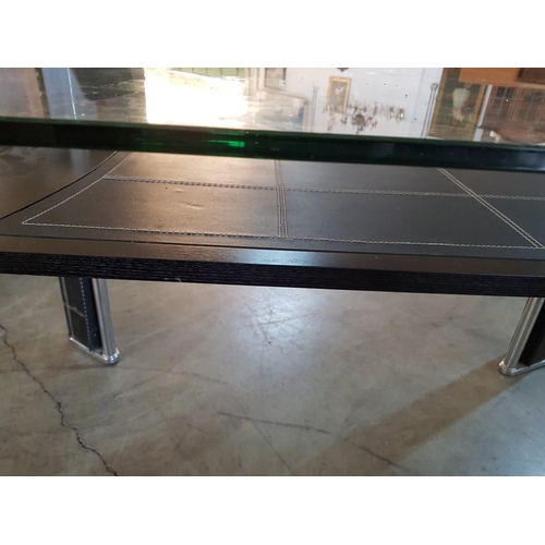 220 - Large Modern Dinning Table with Chrome / Black / Leather / Wood Glass Top (90cm x 150cm x 74cm)