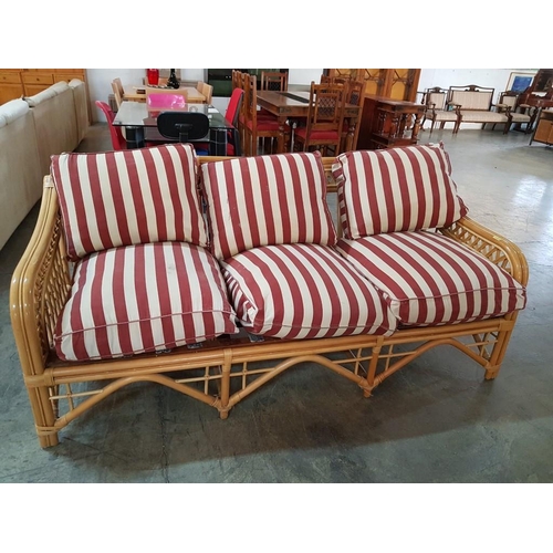 226 - Bamboo Garden / Patio Sofa and Armchair with Stripped Pillow (Bordo / Cream Colour) and Matching Rec... 