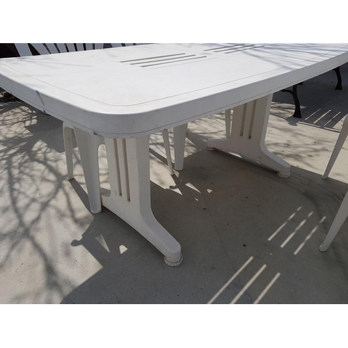 238 - White Large Plastic Rectangular Garden Table (86.5cm x 159.5cm x 72cm) and Set of 4 x Garden Armchai... 