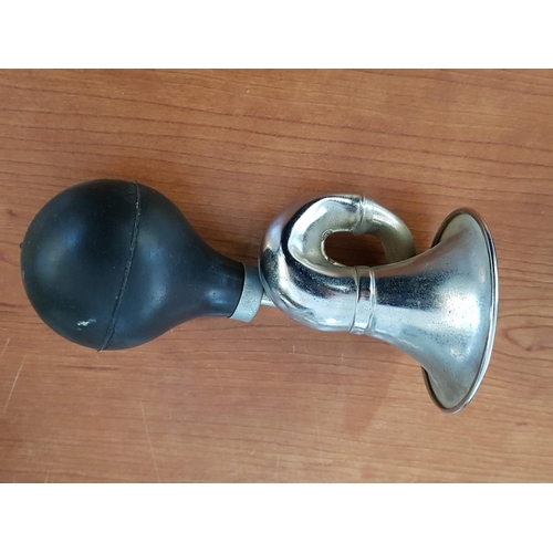 300 - Collection of Vintage Items (School Bell, Flask, Brooch / Clep Bicycle Trumpet)