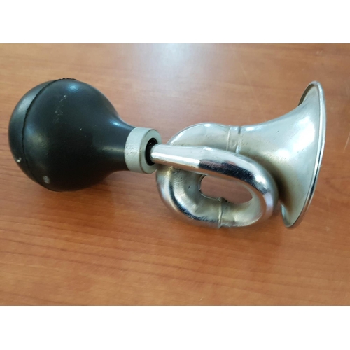 300 - Collection of Vintage Items (School Bell, Flask, Brooch / Clep Bicycle Trumpet)