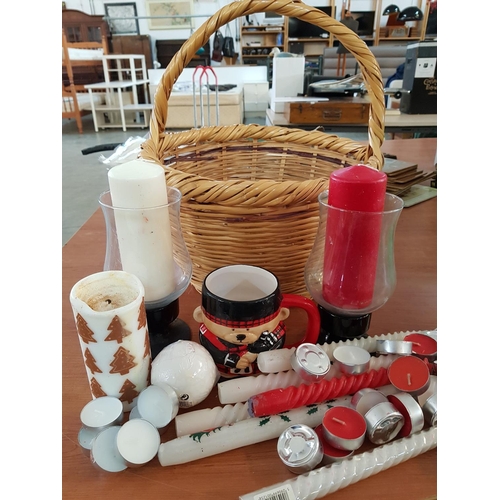 302 - Assorted Collection; Traditional Cyprus Basket, Ceramic Mug, Pair of Candle Holders and Various of C... 