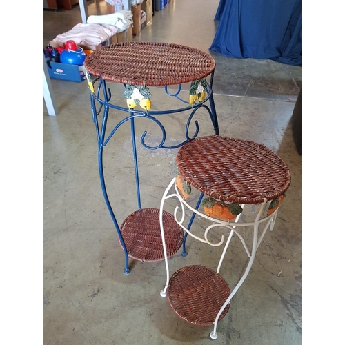 324 - Pair of Plant Pots Stand / Holders (2 - Shelves Metal / Wicker) (H: 77cm x Ø31cm, Ø25cm and H: 62cm ... 