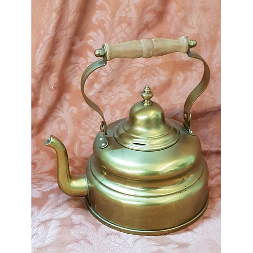 394 - Vintage Style Brass Kettle with Wood Handle