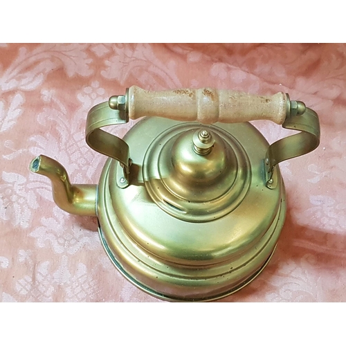 394 - Vintage Style Brass Kettle with Wood Handle