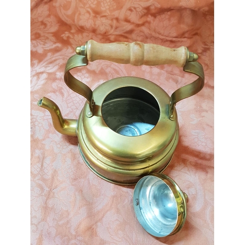 394 - Vintage Style Brass Kettle with Wood Handle