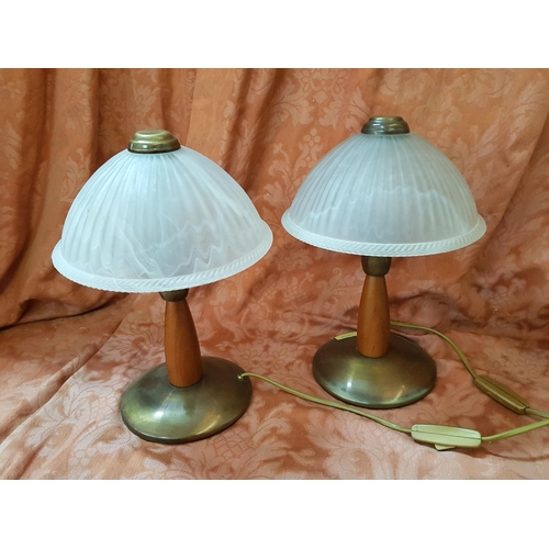 395 - Pair of Bedside Lamps Brass Effect / Wood / Glass