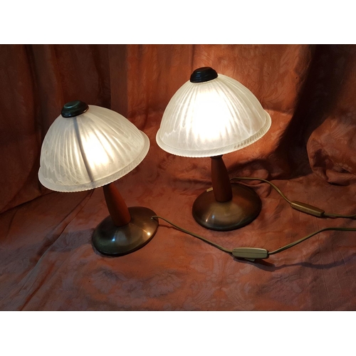 395 - Pair of Bedside Lamps Brass Effect / Wood / Glass