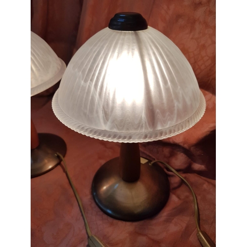 395 - Pair of Bedside Lamps Brass Effect / Wood / Glass