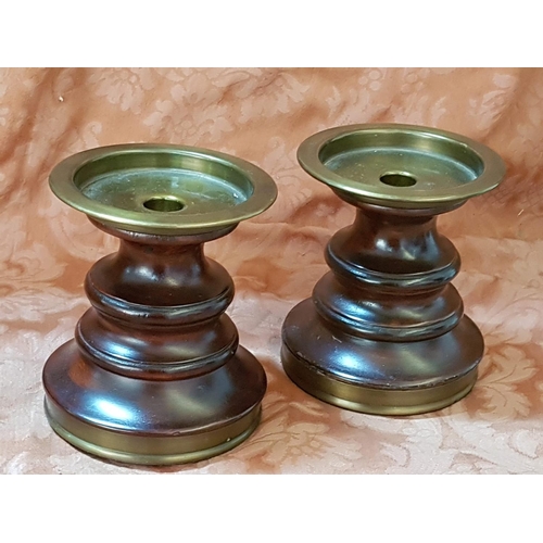 396 - Pair of Vintage Style Candle Holders Wood / Brass (H:15cm each)