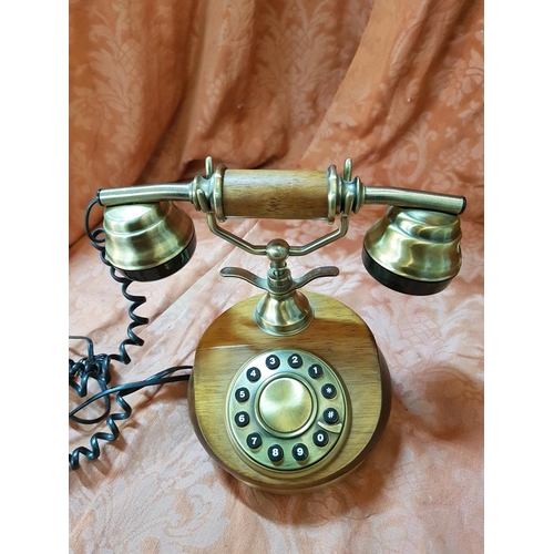 399 - Vintage Style Wood / Brass Telephone and Brass Vase (H:32cm) (Un-Tested)