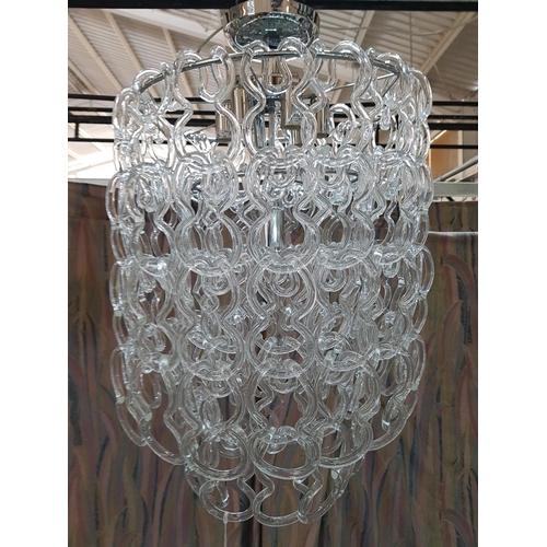 404 - Large Modern Chandelier, Two White Metal Rings with Large Quantity of Hanging Glass 'Chain Links'. O... 