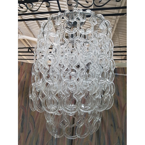 404 - Large Modern Chandelier, Two White Metal Rings with Large Quantity of Hanging Glass 'Chain Links'. O... 