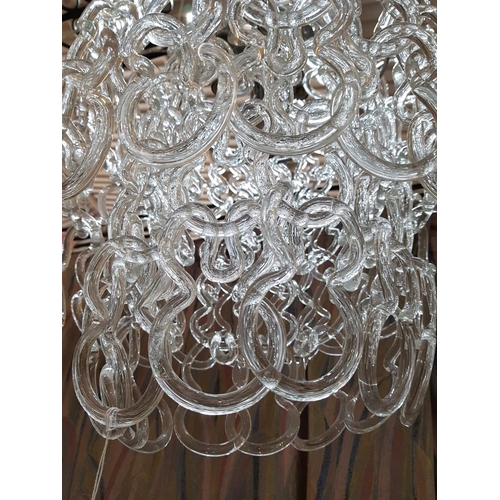 404 - Large Modern Chandelier, Two White Metal Rings with Large Quantity of Hanging Glass 'Chain Links'. O... 