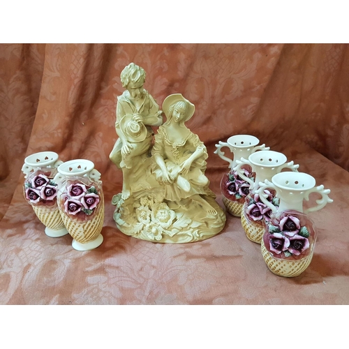 425 - Continental Style Resin Figurine (24cm) and Various of Decorative Mini Vases (13cm)