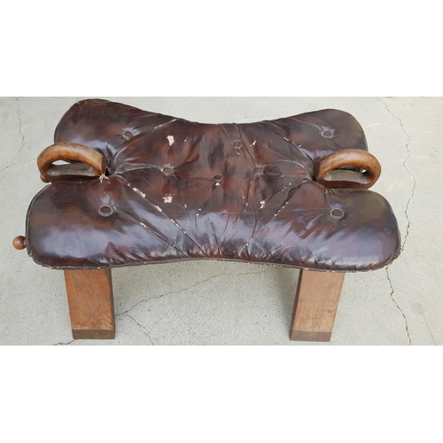 63 - Leather Camel Stool (Requires Repair) (H:40cm x L:70cm x W:64cm)