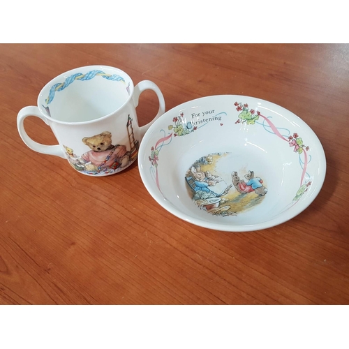 85 - Peter Rabbit (Wedgwood) Bowl and Baby's Mug (2 - Handles) Queen's Porcelain