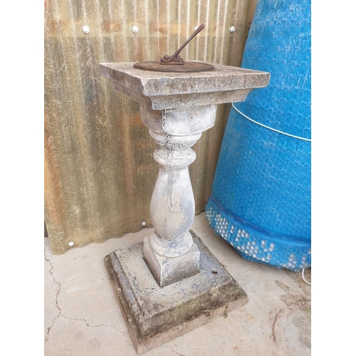 456 - Concrete Garden Ornament / Pillar with Sundial Top (H:71cm)