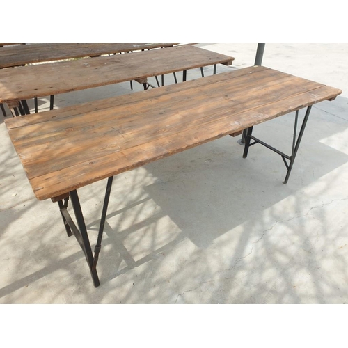 459 - Vintage Trestle Table with Solid Wood Top and Folding Metal Legs (Apporx 180cm x 70cm)