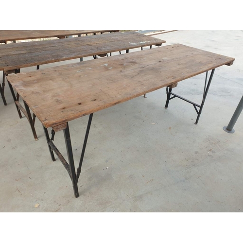 460 - Vintage Trestle Table with Solid Wood Top and Folding Metal Legs (Apporx 180cm x 70cm)