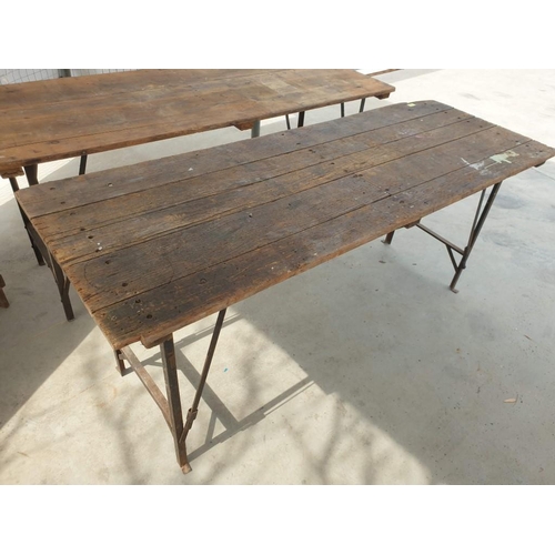 461 - Vintage Trestle Table with Solid Wood Top and Folding Metal Legs (Apporx 180cm x 70cm)