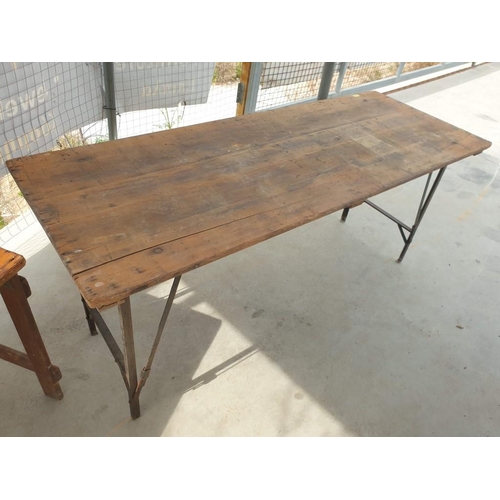 462 - Vintage Trestle Table with Solid Wood Top and Folding Metal Legs (Apporx 180cm x 70cm)