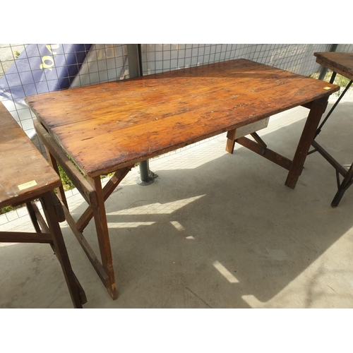 463 - Vintage Wooden Trestle Table with Folding Table with Folding Wooden Legs (136cm x 68cm)