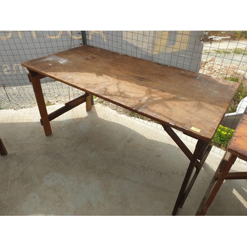 464 - Vintage Wooden Trestle Table with Folding Table with Folding Wooden Legs (136cm x 68cm )