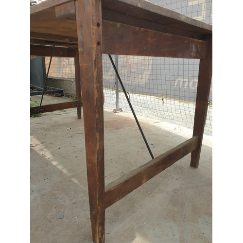 465 - Vintage Solid Wood Trestle Table with Folding Wooden Legs and Metal Supports (137cm x 83cm x 77cm) w... 