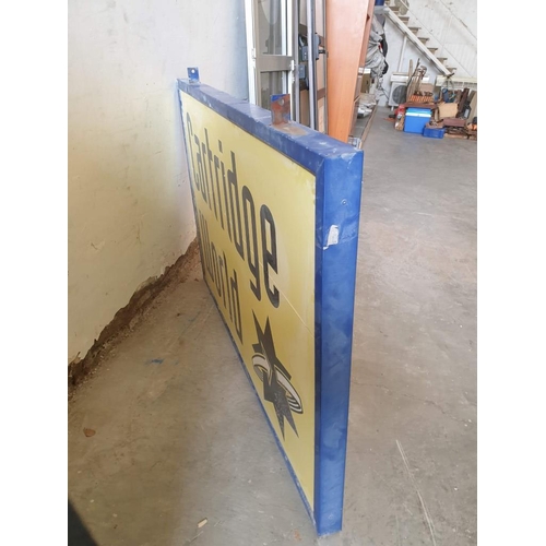 466 - Metal Frame Hanging Shop Sign (Blue Finish) Double Sided and You can Priny Sticker to Recover (150cm... 