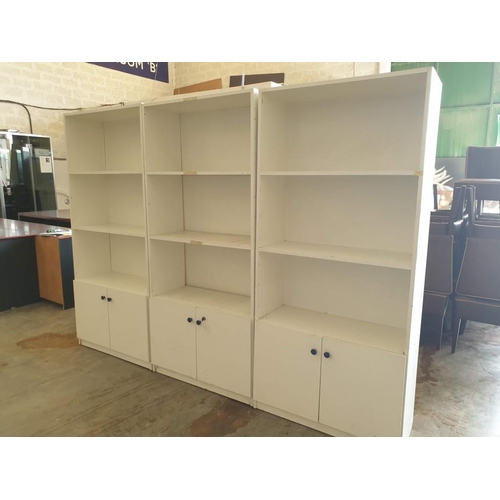 468 - 3 x White Colour 3- Tier Shelf Units Over Double Cupboard (each 83cm x 34cm x 181cm) (3)