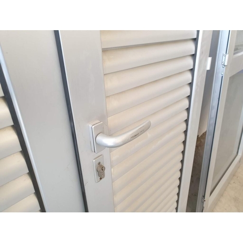 474 - Pair of Silver Colour Aluminium Louvred Doors with Frames (Double Opening Approx 120cm x 216cm Overa... 