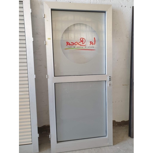 475 - Silver Colour Aluminium Door with 2 - Part Glass with Frames (Approx 94.5cm x 210cm)