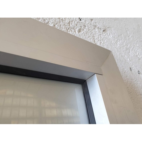 475 - Silver Colour Aluminium Door with 2 - Part Glass with Frames (Approx 94.5cm x 210cm)