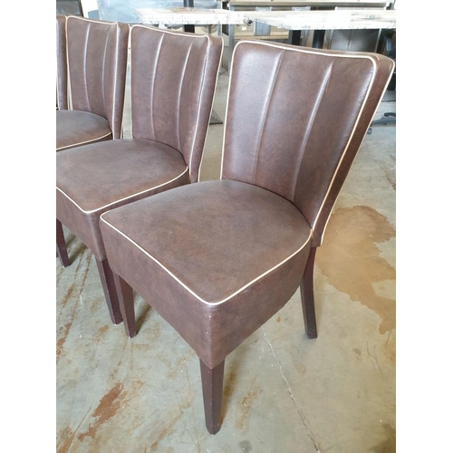 477 - Set of 4 x Brown Leatherette Padded Dinning Chairs with Cream Piping and Dark Wood Colour Legs (4)