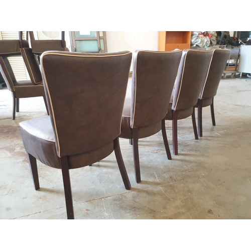 477 - Set of 4 x Brown Leatherette Padded Dinning Chairs with Cream Piping and Dark Wood Colour Legs (4)