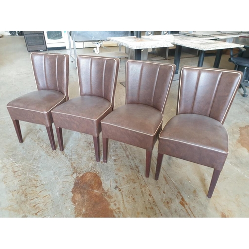 478 - Set of 4 x Brown Leatherette Padded Dinning Chairs with Cream Piping and Dark Wood Colour Legs (4)