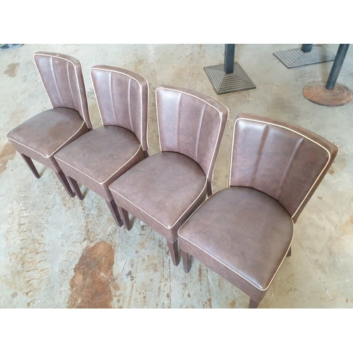 478 - Set of 4 x Brown Leatherette Padded Dinning Chairs with Cream Piping and Dark Wood Colour Legs (4)