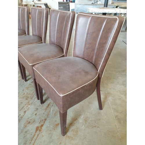 478 - Set of 4 x Brown Leatherette Padded Dinning Chairs with Cream Piping and Dark Wood Colour Legs (4)