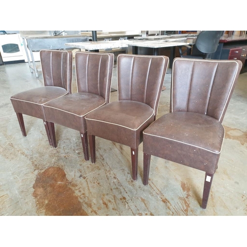 479 - Set of 4 x Brown Leatherette Padded Dinning Chairs with Cream Piping and Dark Wood Colour Legs (4)