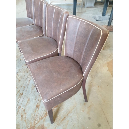 479 - Set of 4 x Brown Leatherette Padded Dinning Chairs with Cream Piping and Dark Wood Colour Legs (4)