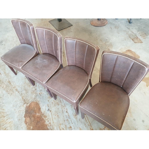 479 - Set of 4 x Brown Leatherette Padded Dinning Chairs with Cream Piping and Dark Wood Colour Legs (4)