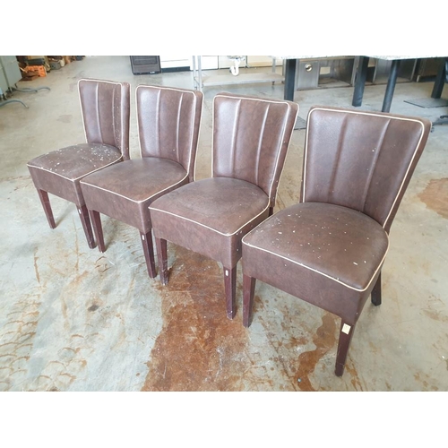 480 - Set of 4 x Brown Leatherette Padded Dinning Chairs with Cream Piping and Dark Wood Colour Legs (4)