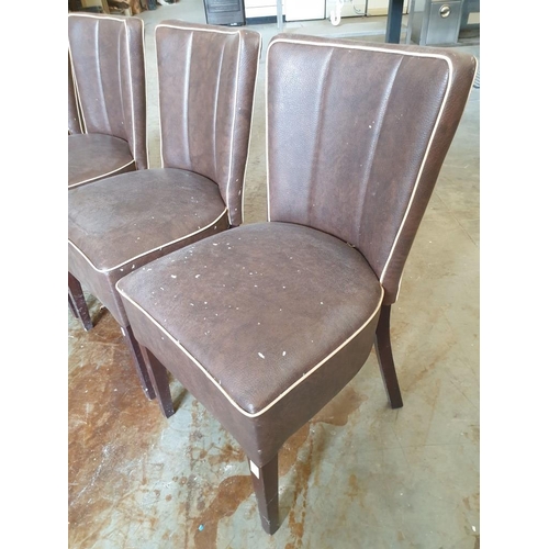 480 - Set of 4 x Brown Leatherette Padded Dinning Chairs with Cream Piping and Dark Wood Colour Legs (4)