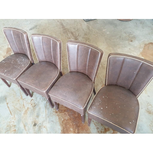 480 - Set of 4 x Brown Leatherette Padded Dinning Chairs with Cream Piping and Dark Wood Colour Legs (4)