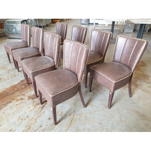 481 - Set of 8 x Brown Leatherette Padded Dinning Chairs with Cream Piping and Dark Wood Colour Legs (8)