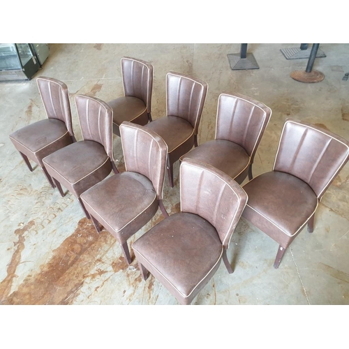 481 - Set of 8 x Brown Leatherette Padded Dinning Chairs with Cream Piping and Dark Wood Colour Legs (8)