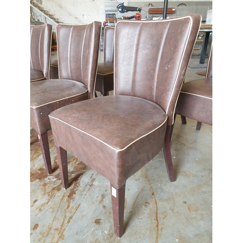 481 - Set of 8 x Brown Leatherette Padded Dinning Chairs with Cream Piping and Dark Wood Colour Legs (8)