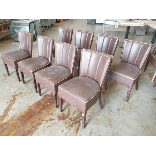 482 - Set of 8 x Brown Leatherette Padded Dinning Chairs with Cream Piping and Dark Wood Colour Legs (8)